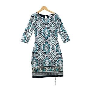 Liz Claiborne Sheath Dress Floral Print Keyhole 3/4 Sleeve Career‎ M